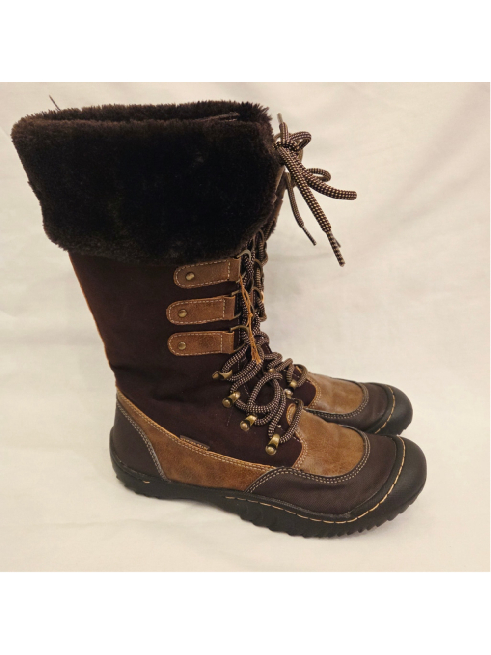 J41 Brown Faux Fur fleece lined Winter Boots size 8